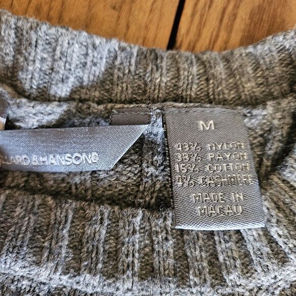 Hillard & Hanson Cable Knit 4% Cashmere Medium Gray Sweater Crlableknit Pullover - Picture 3 of 6